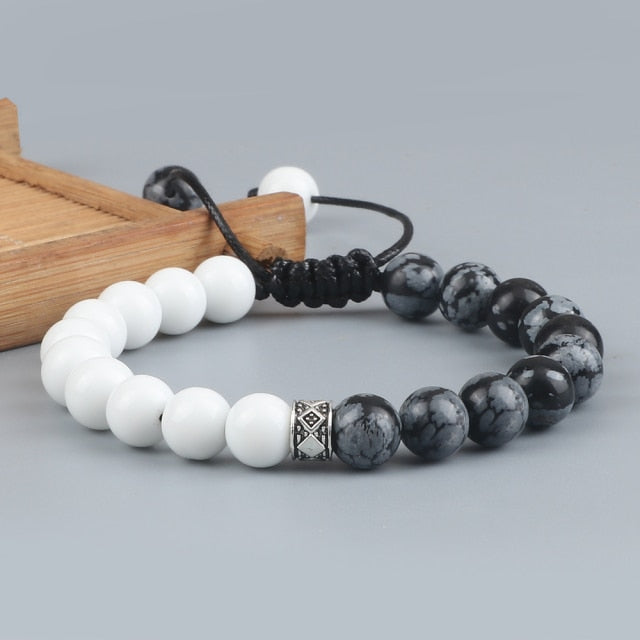 Trendy White Men Beads Armband Handmade Natural Tiger Eye Lava Stone Onyx Strang Adjustable Bracelets Women Yoga Energy Jewelry