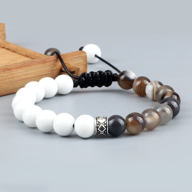 Trendy White Men Beads Armband Handmade Natural Tiger Eye Lava Stone Onyx Strang Adjustable Bracelets Women Yoga Energy Jewelry