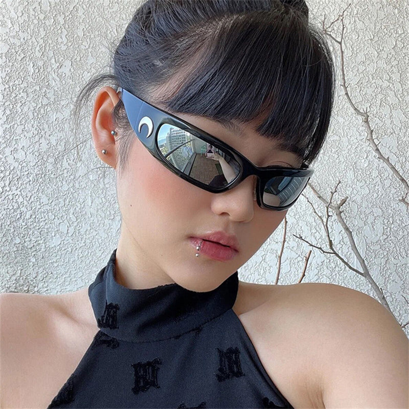 2021 New Moon Rectangular Sunglasses for Women Man Vintage Outdoor Cycling Sports Hip Hop Punk Sun Glasses UV400 Trend Female