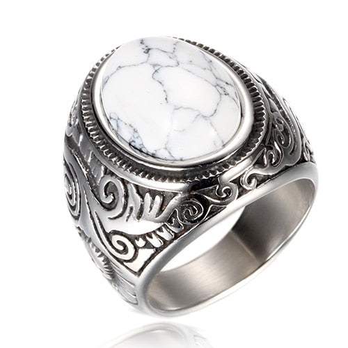 Großhandel Retro Schmuck türkis Stein Ringe für Männer Titan Stahl eingelegt drei Farben Onyx Ring Männer herrschsüchtig Opal Ring