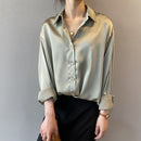 Satin Shirts Fashion Long Sleeve Blouse Women Autumn Vintage Button Up White Loose Woman&