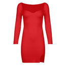 IAMSURE Basic Split Knitted Dress Autumn Winter Sexy Slim Square Collar Long Sleeve Mini Dresses For Women 2021 Elegant Fashion