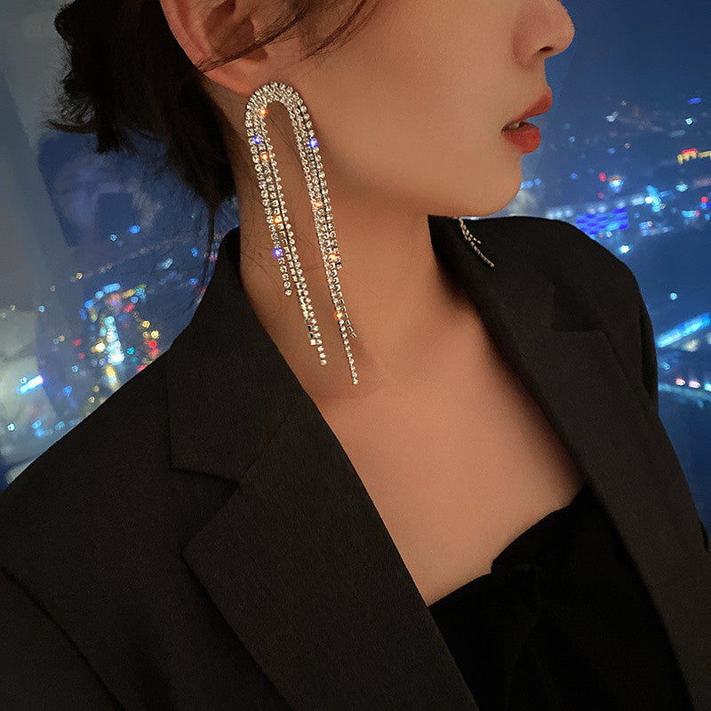 FYUAN Mode Lange Quaste Kristall Ohrringe für Frauen Geometrische Volle Strass Ohrringe Statement Schmuck Geschenke