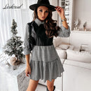 Casual Long Sleeve Mini Shirt Dress For Women White 2021 Spring PU Leather Patchwork Plaid Woman Dresses Clothing Femme Robe