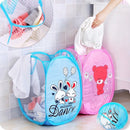 Folding Laundry Basket Hamper Cartoon Pop Up Open Mesh Laundry Dirty Sorting Basket Kids Toys Sundrie Home Storage Box Organizer