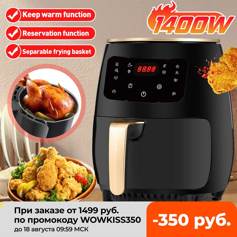 1400W 4.5L Air Fryer Oil free Health Fryer Cooker Multifunction Smart Touch LCD Deep Airfryer French fries Pizza Fryer 110V/220V
