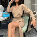 Autumn Winter 2021 Women Sexy Bodycon Split Knitted Dress Female Long Sleeve Turtleneck Y2K Midi Dress Club Party Sweater Dress