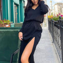 Autumn Winter 2021 Women Sexy Bodycon Split Knitted Dress Female Long Sleeve Turtleneck Y2K Midi Dress Club Party Sweater Dress