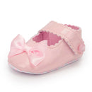 Zapatos de bebé recién nacido, zapatos de bebé (niño o niña), zapatos de vestir de PU antideslizantes con suela de goma con lazo clásico para niña, zapatos de cuna para primeros pasos para niños pequeños