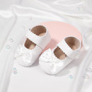 Zapatos de bebé recién nacido, zapatos de bebé (niño o niña), zapatos de vestir de PU antideslizantes con suela de goma con lazo clásico para niña, zapatos de cuna para primeros pasos para niños pequeños