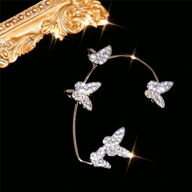 Clips de oreja de mariposa de Metal chapado en plata sin Piercing para mujer pendientes de Clip de oreja de circón brillante joyería de boda