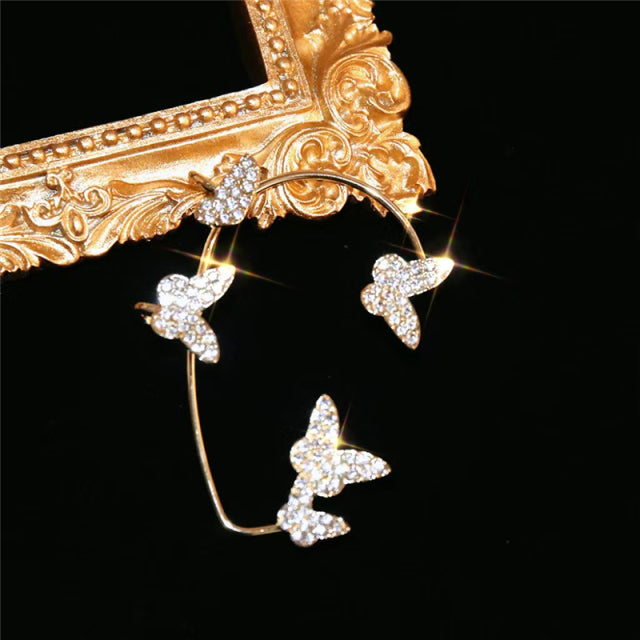 Clips de oreja de mariposa de Metal chapado en plata sin Piercing para mujer pendientes de Clip de oreja de circón brillante joyería de boda