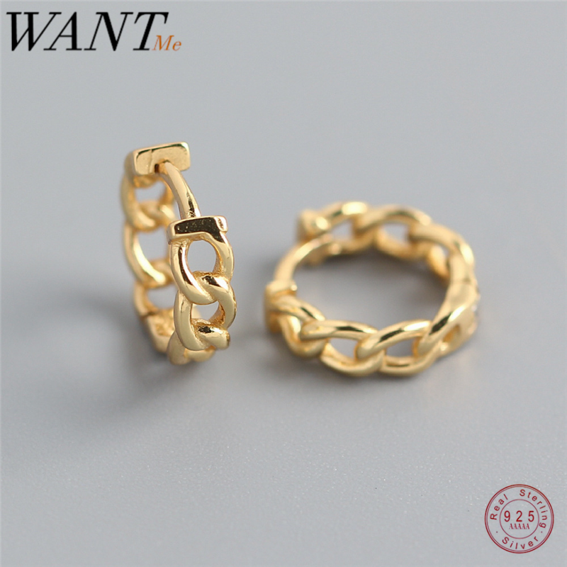 WANTME 100% Plata de Ley 925 auténtica, cadena de eslabones Punk Hip-Hop, pendientes de tuerca góticos para mujer, accesorios de joyería de moda 2022