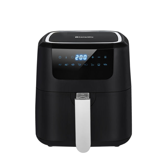 BioloMix Air Fryer One Touch Screen con 8 funciones de cocción, olla doble antiadherente, horno de freidoras de aire sin aceite negro de 5L