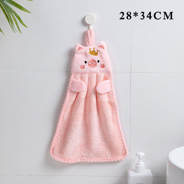 1Pcs Super Absorbent Hanging Type Cat Embroidered Towelette Home Decora Dual Purpose Coral Velvet Hand Towel Bathroom Supplies