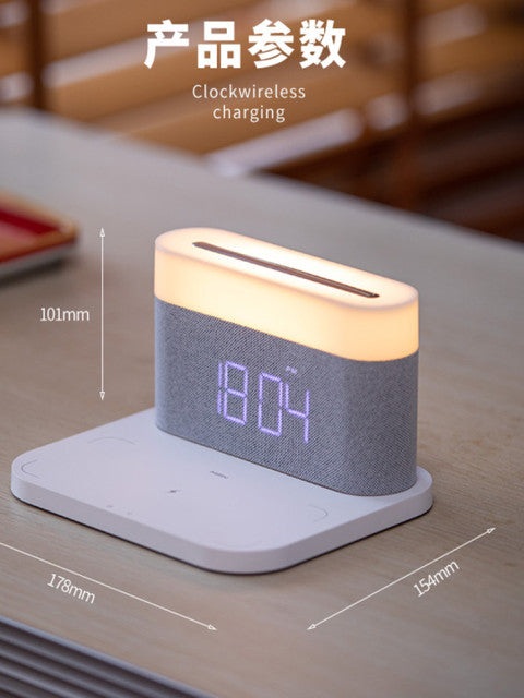 Multifunctional 10W Qi Wireless Charging Alarm Clock LED Night Light for iPhone 11 12 Pro Charge Adjustable Touch Three Colors