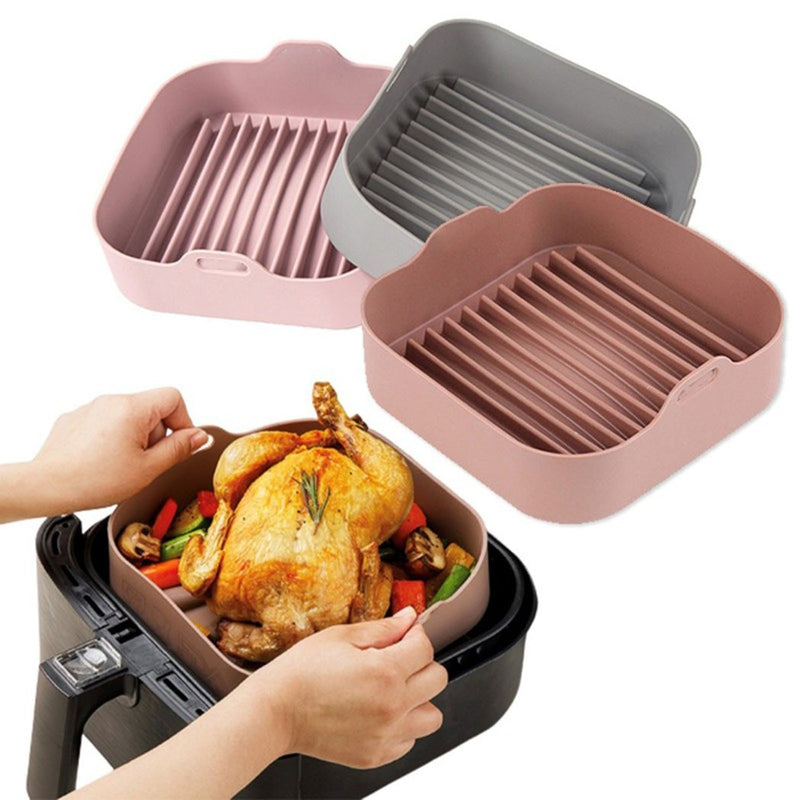 Air Fryer Silicone Pot Square Oven Baking Accessories Bread Fried Chicken Pizza Grill Baking Tray Replacement for Air Fryer