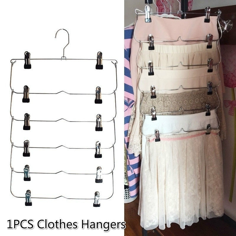 1PC Multilayer Clothes Hangers with 12 Clips Clothing Storage Rack Holder Drying Wardrobe Folding Pants Clothes Metal Skirt Rack