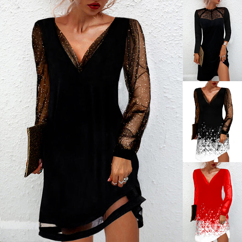 Dresses for Women V Neck Lace Sleeve Short Dress 2022 Spring Summer Sexy Ladies Black Party Bodycon Dresses fashion 5XL