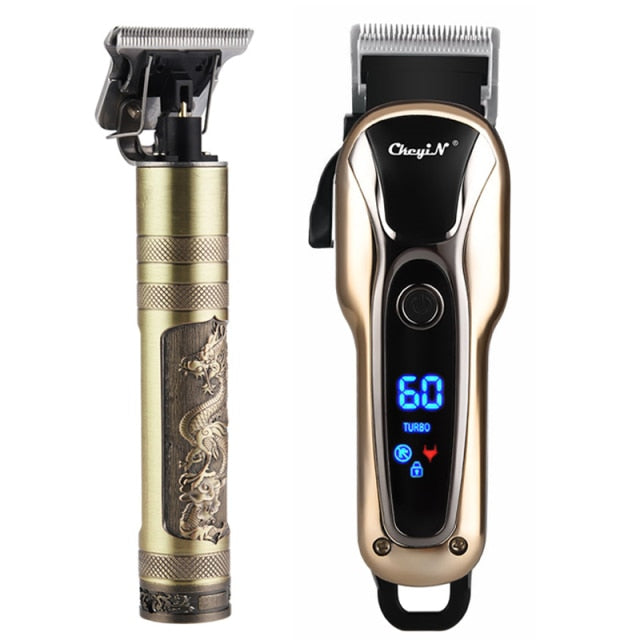 Professional Barber Hair Clipper Rechargeable Electric T-Outliner Finish Cutting Machine Beard Trimmer Shaver Cordless Corded