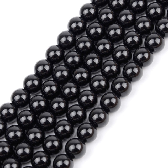Cuentas de piedra Natural de ágatas negras lisas para hacer joyas, cuentas redondas sueltas de ónix, 4, 6, 8, 10, 12mm, collar de pulsera Diy de 15 pulgadas