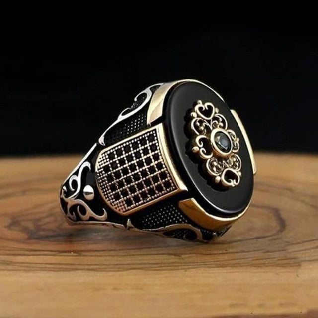 Anillo de sello turco hecho a mano Vintage de 30 estilos para hombres y mujeres, anillos Punk de piedra de ónix negro de Color plateado antiguo, joyería religiosa