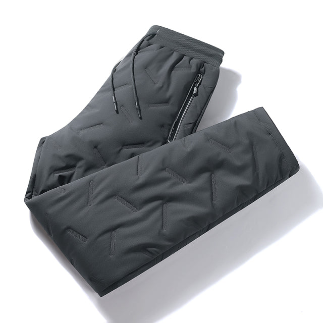 Winter Reißverschlusstaschen verdicken Fleece Jogginghose Herren Jogger Schwarz Grau Daunen Baumwolle Warme Hose Herren Wasserdichte Thermohose 7XL