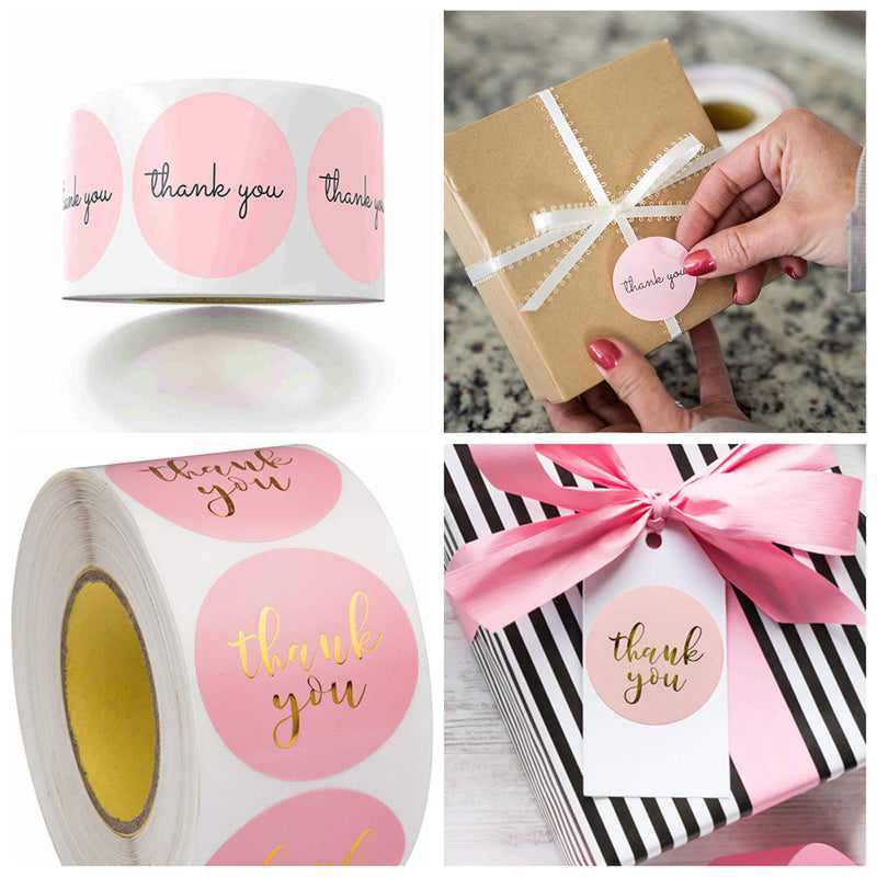 100-500 Uds. Adhesivo de agradecimiento, sello de sobre, pegatina para álbum de recortes, corazón rosa, pegatina redonda bonita, etiquetas adhesivas de papelería