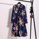 2022 Floral Print Women Dress Female Autumn Long Sleeve Vintage Chiffon Bow Tie Neck Office Lady Shirt Dress Summer Vestidos