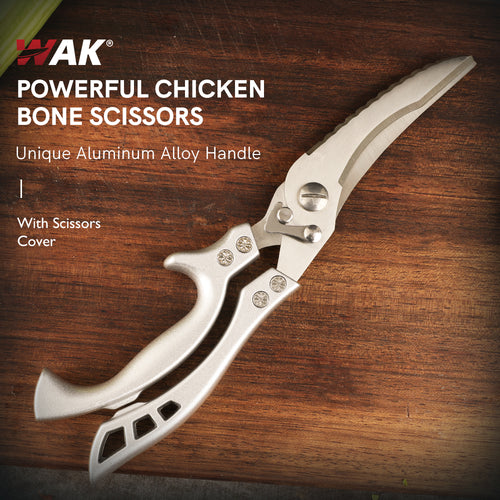 WAK Professional Stainless Steel Kitchen Scissors Poweful Chicken Bone Scissors Chicken Duck Fish Cutter Shears Cook Scissors