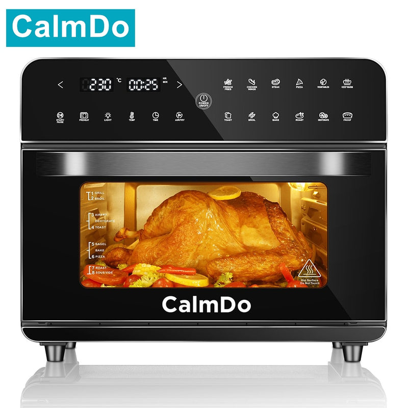 CalmDo 1800W Heißluftfritteuse Konvektionsofen 25L Digitaler Touchscreen Toaster Ofen mit 12 voreingestellten Kochprogrammen Pizzamaschine Ofen