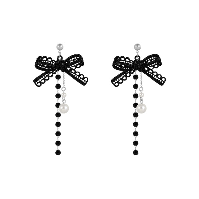 Korean Retro Asymmetric Butterfly Imitation Pearl Earrings Fashion Round Flower Brincos Long Statement Wings Earrings Jewelry