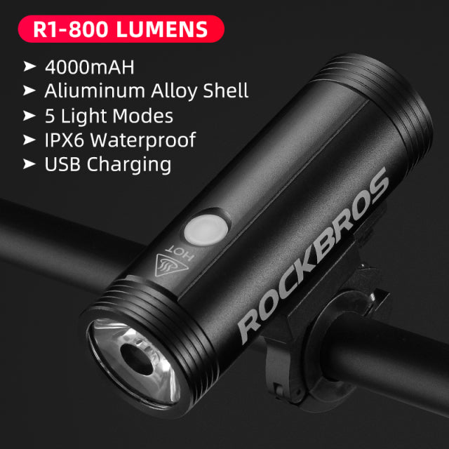 ROCKBROS 1000LM Bike Light Front Lamp USB Rechargeable LED 4800mAh Bicycle Light Waterproof Headlight Bike Accessories