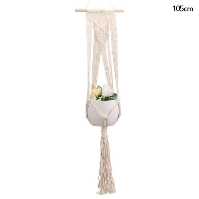 Cestas colgantes para plantas hechas a mano de macramé, soporte para macetas, decoración colgante para balcón, cuerda de elevación anudada, suministros para el jardín y el hogar