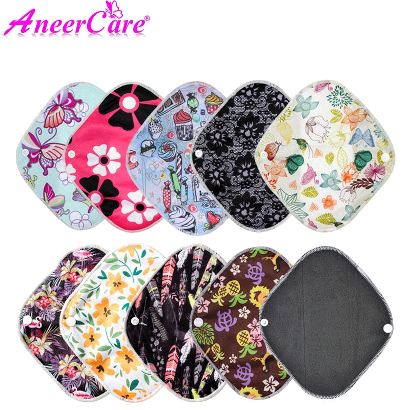 10 Pcs Wholesale Organic Bamboo Charcoal Cloth Menstrual Pad Female Menstrual Period Pads for Women Washable Sanitary Napkin