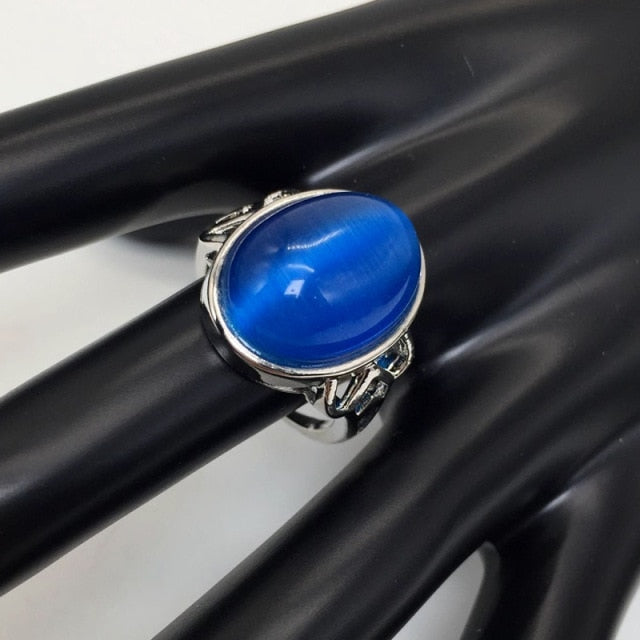 Anillo de luz de ónix con diseño de bola de mal de ojo gótico para hombre, accesorios para dedos Punk, joyería de cristal de moda de acero inoxidable para mujer