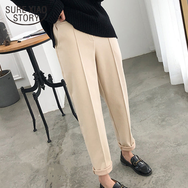 Thicken Women Pencil Pants 2022 Spring Winter Plus Size OL Style Wool Female Work Suit Pant Loose Female Trousers Capris 6648 50