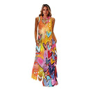 MOVOKAKA Spring Summer Print Long Dress Women Beach Holiday Casual Fashion Elegant Dresses Party Sleeveless V Neck Maxi Dresses