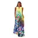 MOVOKAKA Spring Summer Print Long Dress Women Beach Holiday Casual Fashion Elegant Dresses Party Sleeveless V Neck Maxi Dresses