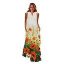 MOVOKAKA Spring Summer Print Long Dress Women Beach Holiday Casual Fashion Elegant Dresses Party Sleeveless V Neck Maxi Dresses