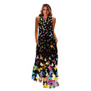 MOVOKAKA Spring Summer Print Long Dress Women Beach Holiday Casual Fashion Elegant Dresses Party Sleeveless V Neck Maxi Dresses