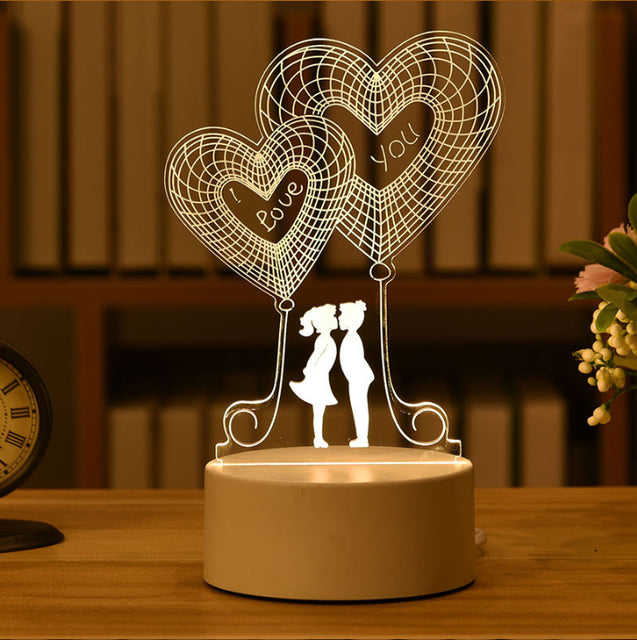 2022 Valentines Day Gift 3D Love Lamp Acrylic Bear Rose LED Night Light Kids Birthday Gift Rabbit Easter Deco Wedding Decoration