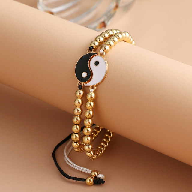Tai Chi Yin Yang Paar Armbänder Legierung Anhänger verstellbare Flechtkette Armband Halskette passende Liebhaber Armbänder Halsketten