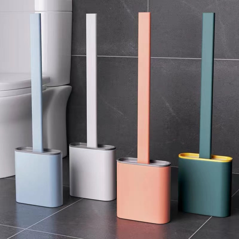 Wandmontiertes Silikon-Toilettenbürsten- und Halter-Set für Badezimmer, flexibler Bürstenkopf, Tiefenreinigung, Eck-Toilettenschüsselbürste