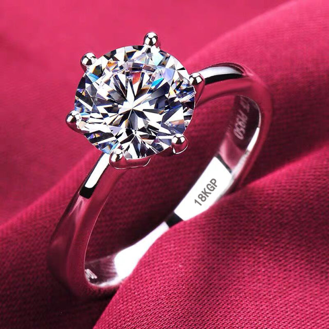 Nunca se desvanecen los anillos de oro blanco de 18 quilates para las mujeres 2.0ct corte redondo Zirconia diamante solitario anillo boda banda compromiso joyería nupcial