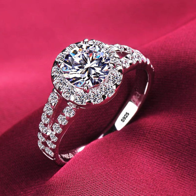 Nunca se desvanecen los anillos de oro blanco de 18 quilates para las mujeres 2.0ct corte redondo Zirconia diamante solitario anillo boda banda compromiso joyería nupcial