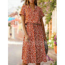 2021 Summer Polka Dot Dress Ladies Leopard Print Shirt Dress, Bohemian, Mid-length, High Waist, Beachwear, Vacation, Summer