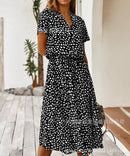 2021 Summer Polka Dot Dress Ladies Leopard Print Shirt Dress, Bohemian, Mid-length, High Waist, Beachwear, Vacation, Summer