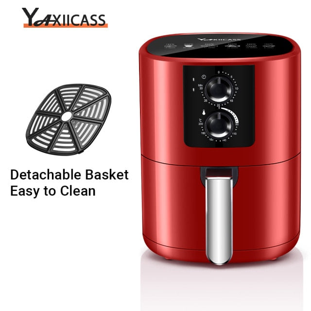 YAXIICASS Air Fryer Without Oils 5L Large 1350W 360° Baking Oil Free Fryer Smart Timer Temperature Control Electric Home Cooking