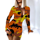 Sexy Long Sleeve Bodycon Mini Dress Women Autumn 2021 Fashion Deep V Neck Print Club Outfits Party Dresses Casual Robe Femme